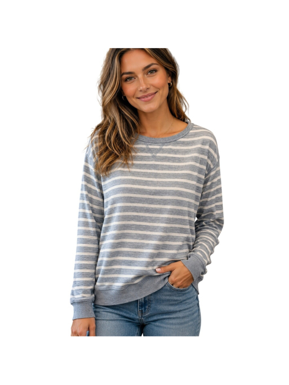 NWT Gap XS Blue & White Striped Waffle Knit Long Sleeve Sweatshirt Pullover Top